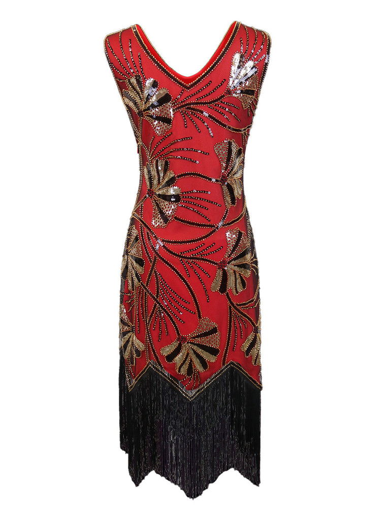 Robe col en V et perles pailletées des années 1920