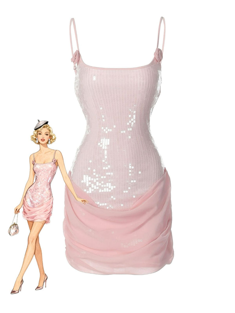 Robe courte patchwork à sequins unis années 1980