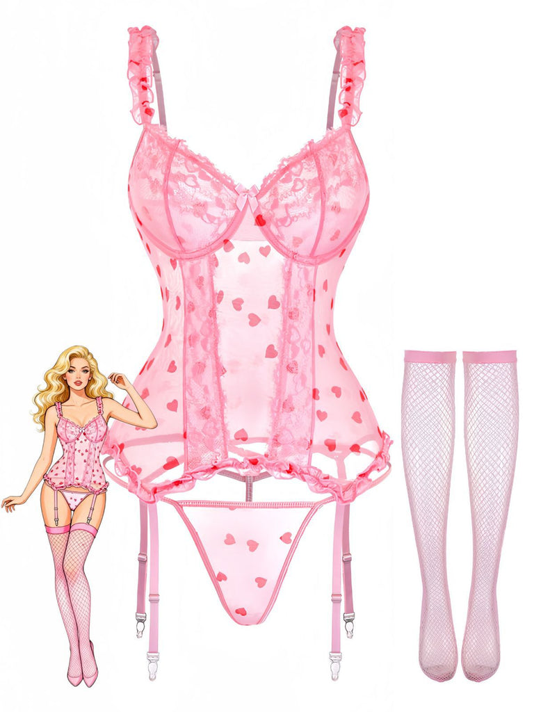 [Prévente] Body De Nuit Dentelle Cœur Transparent Année 1980