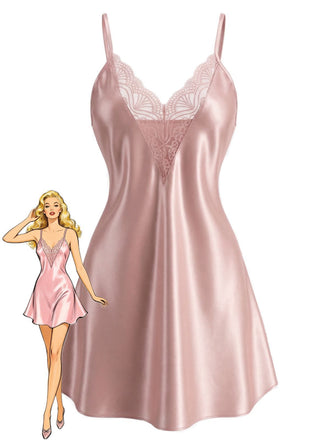 Chemise De Nuit Dentelle Col V Uni Bretelles Fin Année 1960