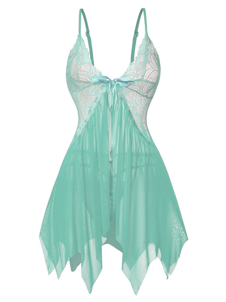 Ensemble de lingerie nuisette en dentelle et satin années 1980