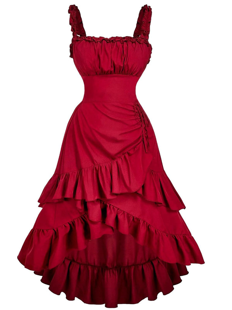 Robe à bretelles froncées et ourlet à volants années 1950