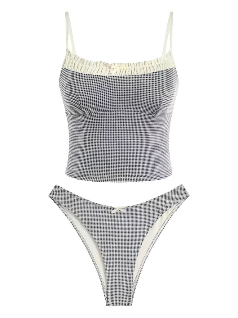 Ensemble De Tankini Bords Dentelle À Carreaux Rouge Année 1950