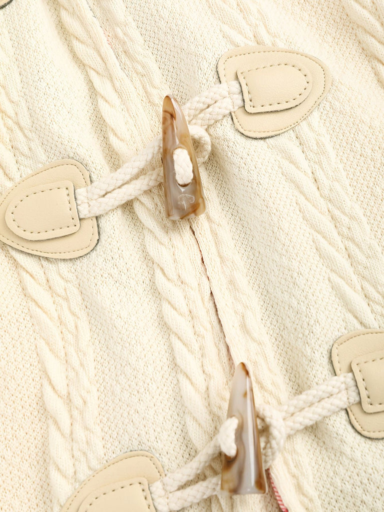 [Grande Taille] Manteau à capuche en maille ivoire bordée de fourrure des années 1950