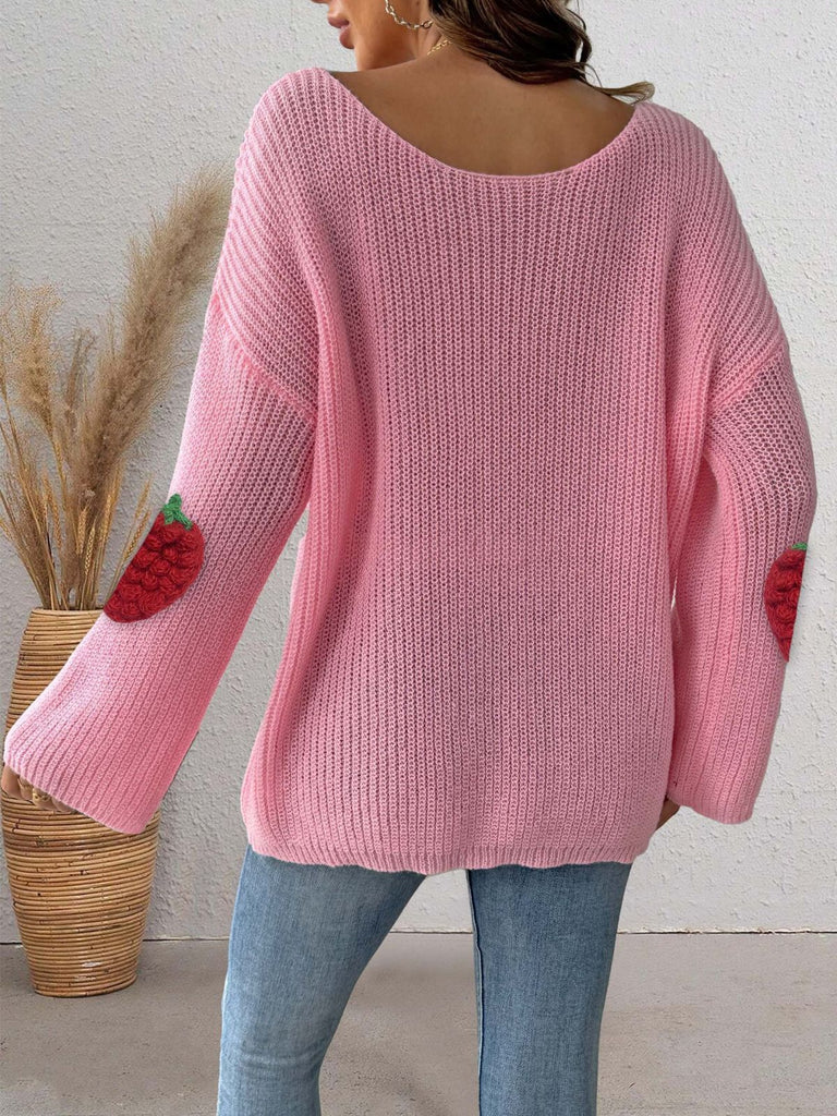 Pull Patchwork Encolure Croisée Fraises 3D Année 1940