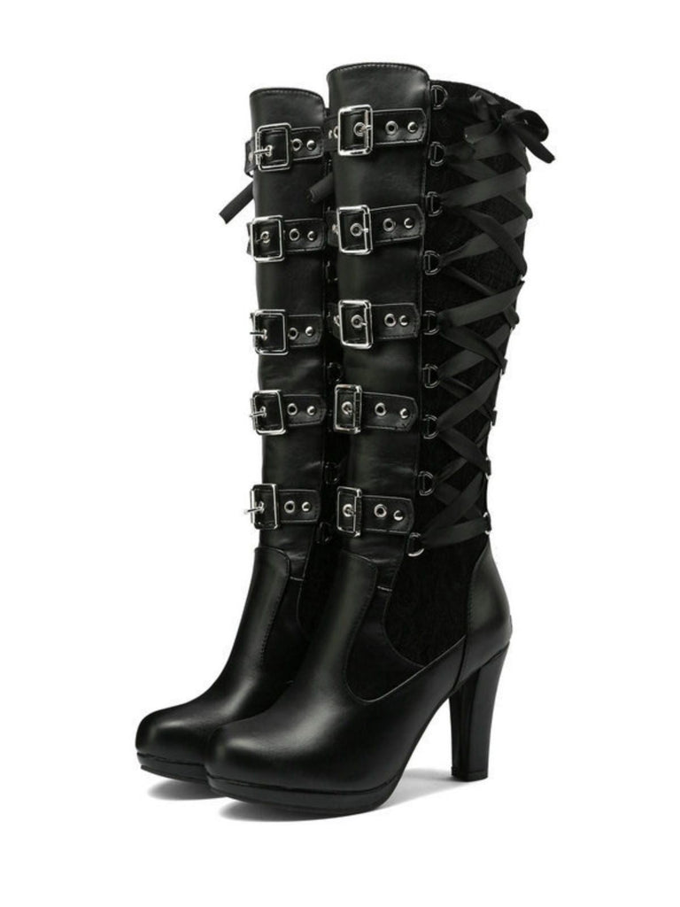 Bottines à lacets noires style punk vintage talons hauts