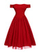 [Pré-vente] Robe rouge en maille à épaules dénudées et nœud années 1950