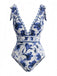 2PCS Maillot de bain bleu à fleurs et cache-maillot années 1940