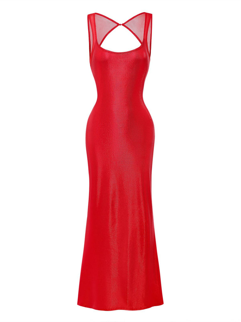 Robe uni maille pailletée boucle col carré 1980s