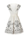Robe col V à volants floraux blanc des années 1970