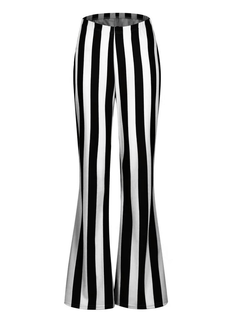 Pantalon évasé noire et blanche à rayures verticales années 1970