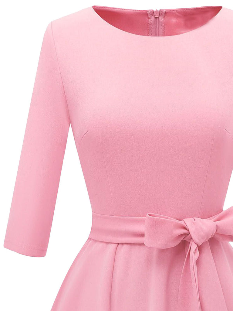 Robe trapèze manches trois-quarts à nœud papillon années 1940