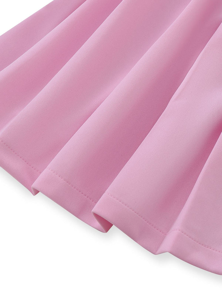 Robe Uni Plissée Manches Longues Col CœurAnnée 1950