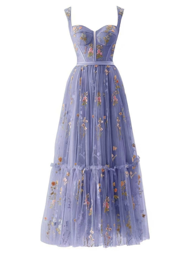 [Prévente] Robe en maille florale lacets bleue claire 1930s