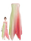 Robe longue rose et verte ombrée plissée années 1950