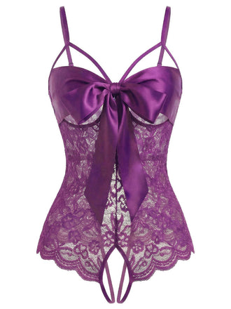 Lingerie en dentelle et satin avec nœud et bretelles réglables années 1970