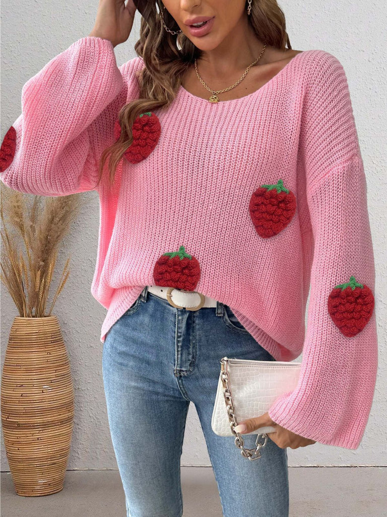 Pull Patchwork Encolure Croisée Fraises 3D Année 1940