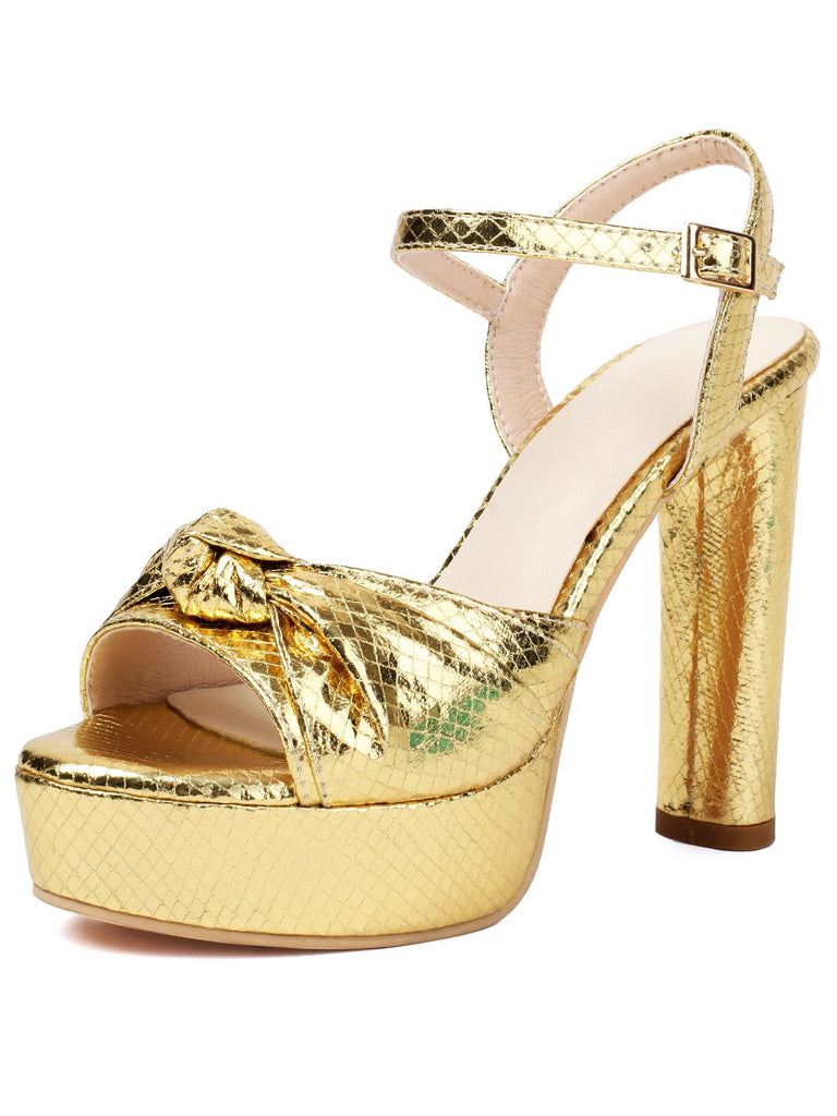 Sandales à talons hauts compensés à imprimé serpent métallisé