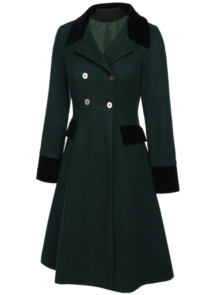 Manteau croisé bleu contrasté à boutons des années 40