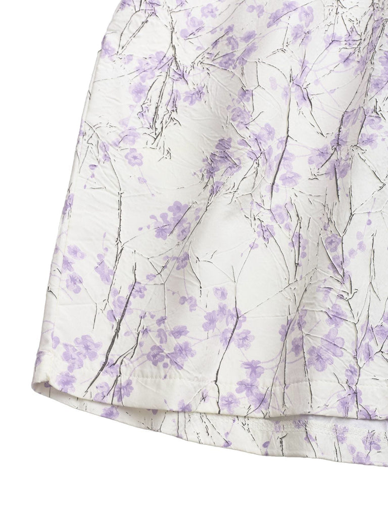 Combishort bretelles spaghetti violette floral années 1970