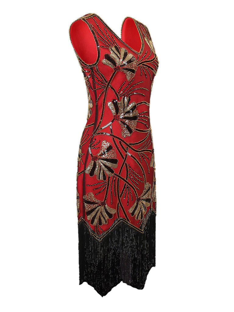 Robe col en V et perles pailletées des années 1920