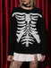Pull en tricot noire à squelette Halloween années 1950