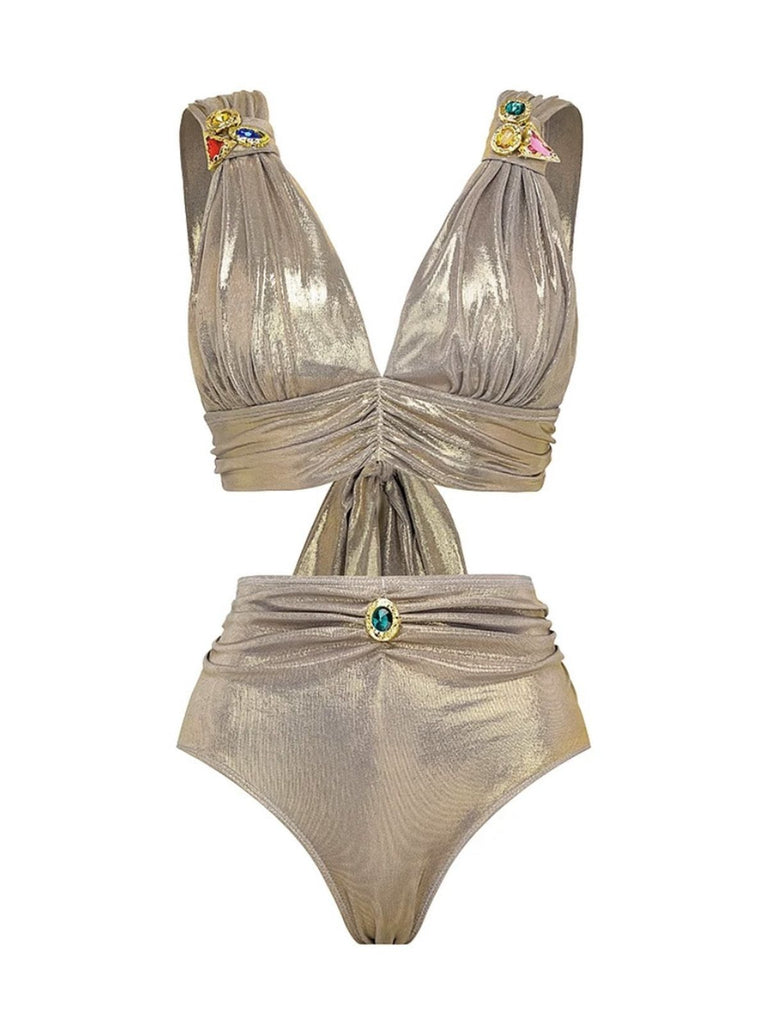 5PCS Ensemble bikini doré métallisé inspiré de l'Égypte antique années 1980