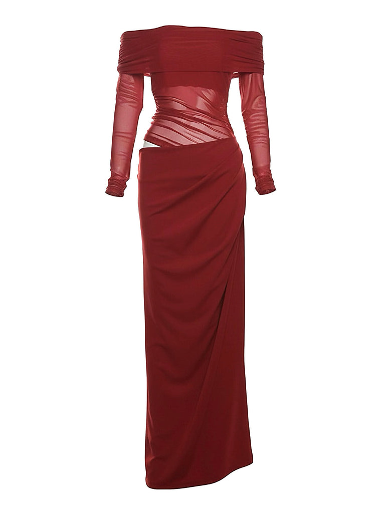 Robe transparente unie à épaules dénudées en résille ajourée années 1980