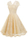 Robe en dentelle unie à col en V et sans manches années 1950