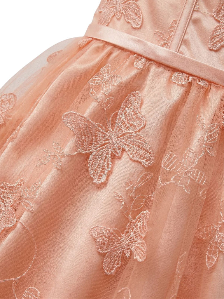 Papillon Floral Filet Brodé Robe Longue Années 1930 6