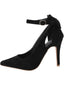 Chaussures Noires Daim Nœud Bride Cheville Bout Pointu Talon Haut