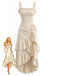 Robe à bretelles beige unie à ourlet volanté années 1980