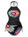 Ensemble tankini à lacets motif marguerites colorées années 1960
