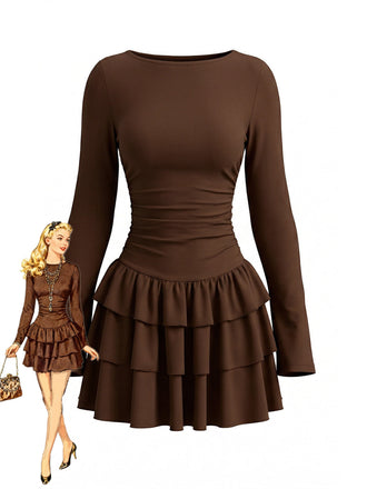 Robe courte froncée à la taille et volants étagés années 1980