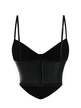 Haut caraco noir en similicuir à motif croix gothique des années 1970