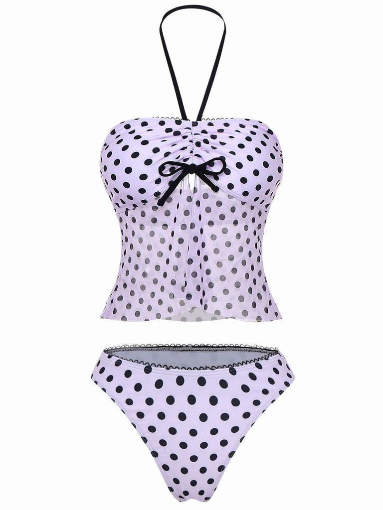 Ensemble tankini rose à pois et nœud années 1950