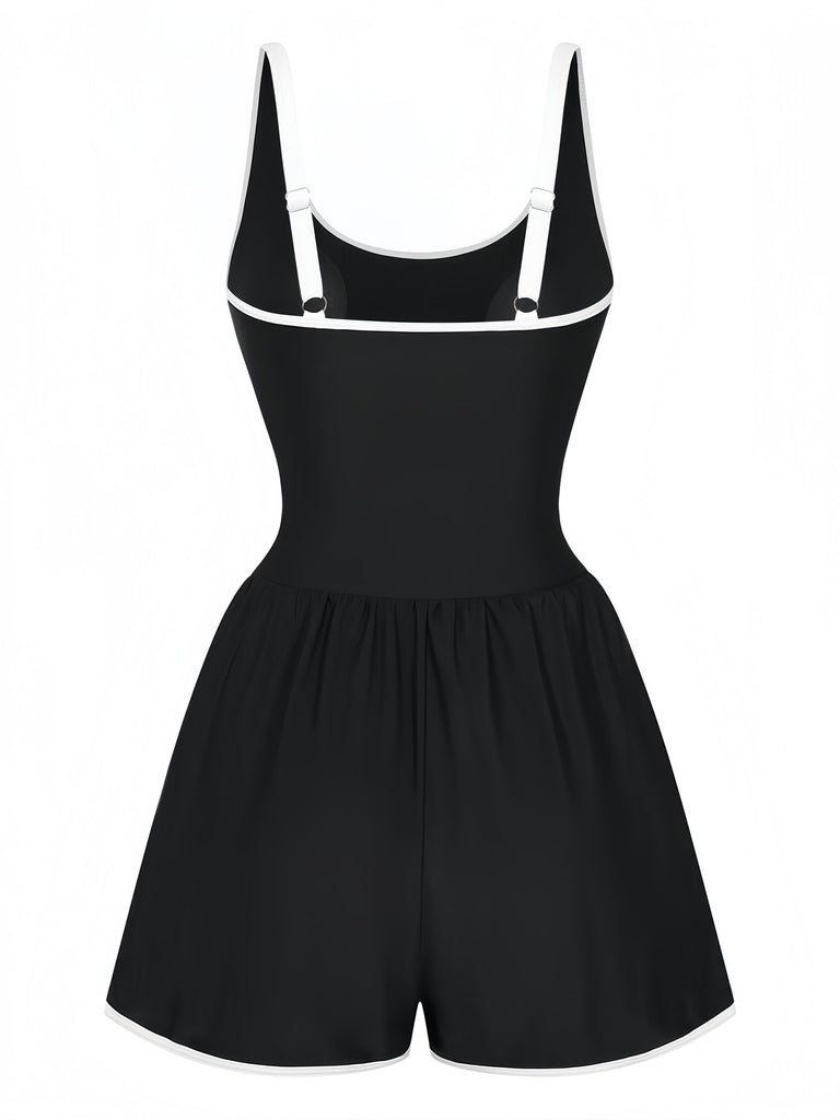 Maillot de bain une pièce tankini à fleurs noires années 1940