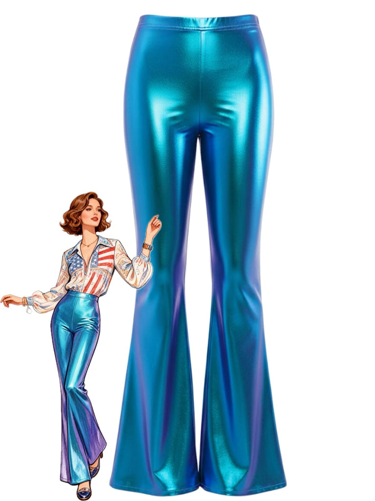 Pantalon bootcut moulant métallisé uni années 1970