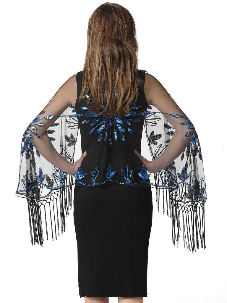 Cape en maille à paillettes et pompons des années 1920