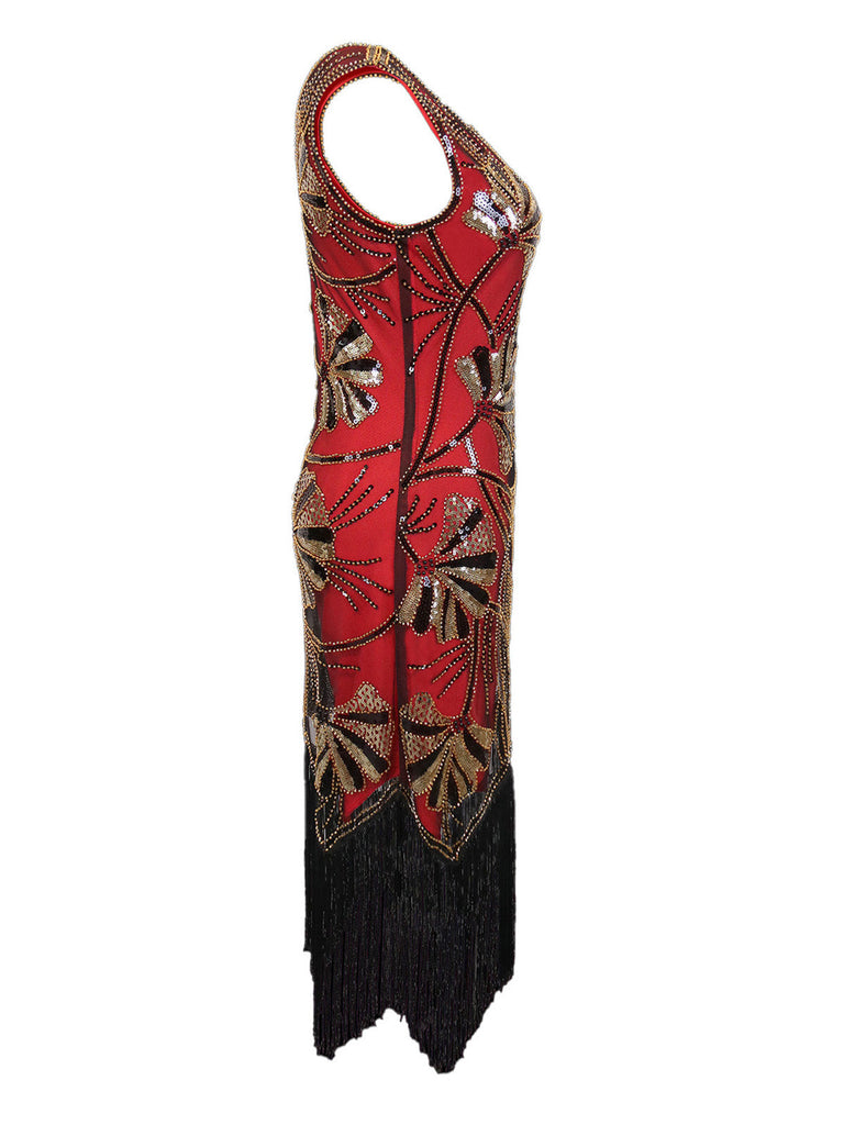 Robe col en V et perles pailletées des années 1920