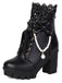 Bottes À Talons Épais Dentelle Perles Nœud Vintage