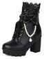 Bottes À Talons Épais Dentelle Perles Nœud Vintage