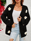 Gilet en maille manches longues motif marguerite 3D années 1930