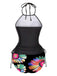 Ensemble tankini à lacets motif marguerites colorées années 1960