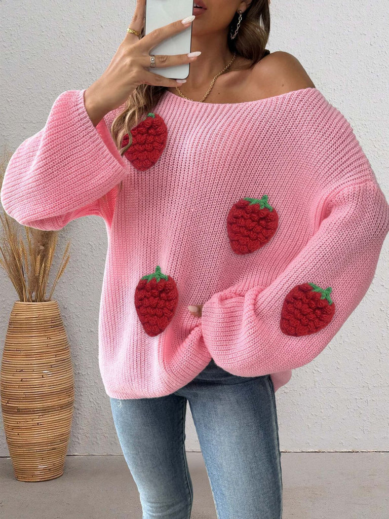 Pull Patchwork Encolure Croisée Fraises 3D Année 1940