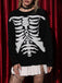 Pull en tricot noire à squelette Halloween années 1950