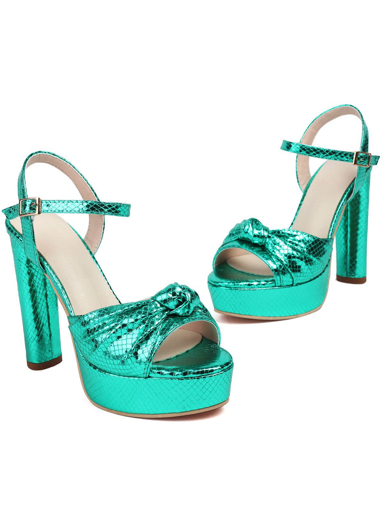 Sandales à talons hauts compensés à imprimé serpent métallisé