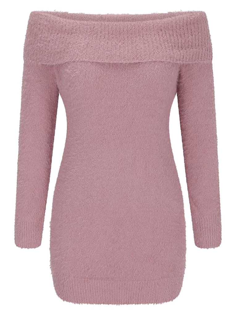 Robe à épaules dénudées manches longues en mohair des années 1980