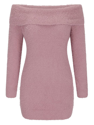 Robe à épaules dénudées manches longues en mohair des années 1980