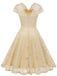 Robe en dentelle unie à col en V et sans manches années 1950
